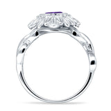 Sunflower Twisted Vine Leaf Engagement Ring Cubic Zirconia 925 Sterling Silver