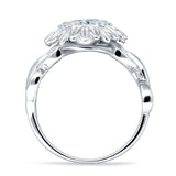 Sunflower Twisted Vine Leaf Engagement Ring Cubic Zirconia 925 Sterling Silver