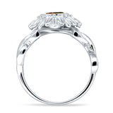 Sunflower Twisted Vine Leaf Engagement Ring Cubic Zirconia 925 Sterling Silver