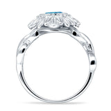 Sunflower Twisted Vine Leaf Engagement Ring Cubic Zirconia 925 Sterling Silver