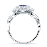 Sunflower Twisted Vine Leaf Engagement Ring Cubic Zirconia 925 Sterling Silver