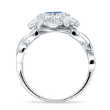 Sunflower Twisted Vine Leaf Engagement Ring Cubic Zirconia 925 Sterling Silver