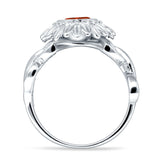 Sunflower Twisted Vine Leaf Engagement Ring Cubic Zirconia 925 Sterling Silver