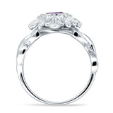 Sunflower Twisted Vine Leaf Engagement Ring Cubic Zirconia 925 Sterling Silver