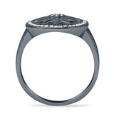 Floral Round Sunflower Compass Ring Halo Cubic Zirconia 925 Sterling Silver