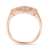 Floral Round Sunflower Compass Ring Halo Cubic Zirconia 925 Sterling Silver