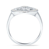 Floral Round Sunflower Compass Ring Halo Cubic Zirconia 925 Sterling Silver