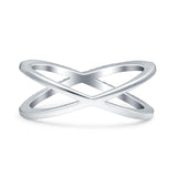 Cross Over X Crisscross Engagement Ring Round Simulated Cubic Zirconia 925 Sterling Silver