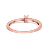 Petite Dainty Emerald Cut Wedding Engagement Ring Band Round Simulated Cubic Zirconia 925 Sterling Silver (4mm)