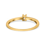 Petite Dainty Emerald Cut Wedding Engagement Ring Band Round Simulated Cubic Zirconia 925 Sterling Silver (4mm)