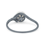 Freshwater Pearl Round Simulated Cubic Zirconia Engagement Ring 925 Sterling Silver (7mm)