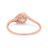 Freshwater Pearl Round Simulated Cubic Zirconia Engagement Ring 925 Sterling Silver (7mm)