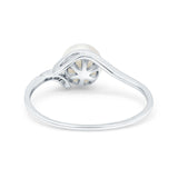 Freshwater Pearl Round Simulated Cubic Zirconia Engagement Ring 925 Sterling Silver (7mm)