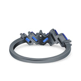 Half Eternity Baguette Ring Band Simulated Blue Sapphire CZ 925 Sterling Silver (5mm)