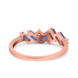 Half Eternity Baguette Ring Band Simulated Blue Sapphire CZ 925 Sterling Silver (5mm)