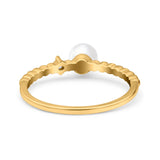 Engagement Ring Round Simulated Pearl Cubic Zirconia 925 Sterling Silver (5mm)