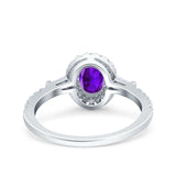 Halo Oval Art Deco Wedding Engagement Ring Simulated Cubic Zirconia 925 Sterling Silver
