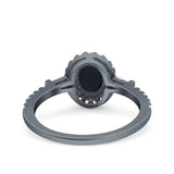 Halo Oval Art Deco Wedding Engagement Ring Simulated Cubic Zirconia 925 Sterling Silver