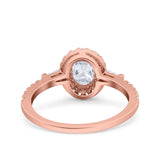 Halo Oval Art Deco Wedding Engagement Ring Simulated Cubic Zirconia 925 Sterling Silver