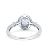 Halo Oval Art Deco Wedding Engagement Ring Simulated Cubic Zirconia 925 Sterling Silver