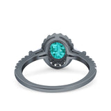 Halo Oval Art Deco Wedding Engagement Ring Simulated Cubic Zirconia 925 Sterling Silver