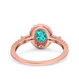 Halo Oval Art Deco Wedding Engagement Ring Simulated Cubic Zirconia 925 Sterling Silver