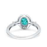 Halo Oval Art Deco Wedding Engagement Ring Simulated Cubic Zirconia 925 Sterling Silver