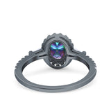 Halo Oval Art Deco Wedding Engagement Ring Simulated Cubic Zirconia 925 Sterling Silver