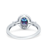 Halo Oval Art Deco Wedding Engagement Ring Simulated Cubic Zirconia 925 Sterling Silver