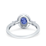 Halo Oval Art Deco Wedding Engagement Ring Simulated Cubic Zirconia 925 Sterling Silver