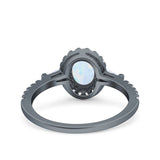 Halo Oval Art Deco Wedding Engagement Ring Simulated Cubic Zirconia 925 Sterling Silver