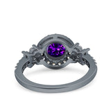 Halo Art Deco Wedding Engagement Bridal Ring Round Simulated Cubic Zirconia 925 Sterling Silver