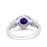 Halo Art Deco Wedding Engagement Bridal Ring Round Simulated Cubic Zirconia 925 Sterling Silver