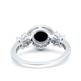 Halo Art Deco Wedding Engagement Bridal Ring Round Simulated Cubic Zirconia 925 Sterling Silver