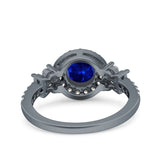 Halo Art Deco Wedding Engagement Bridal Ring Round Simulated Cubic Zirconia 925 Sterling Silver