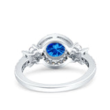 Halo Art Deco Wedding Engagement Bridal Ring Round Simulated Cubic Zirconia 925 Sterling Silver