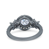 Halo Art Deco Wedding Engagement Bridal Ring Round Simulated Cubic Zirconia 925 Sterling Silver
