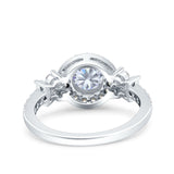 Halo Art Deco Wedding Engagement Bridal Ring Round Simulated Cubic Zirconia 925 Sterling Silver