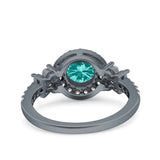 Halo Art Deco Wedding Engagement Bridal Ring Round Simulated Cubic Zirconia 925 Sterling Silver