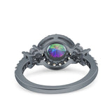 Halo Art Deco Wedding Engagement Bridal Ring Round Simulated Cubic Zirconia 925 Sterling Silver