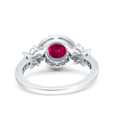 Halo Art Deco Wedding Engagement Bridal Ring Round Simulated Cubic Zirconia 925 Sterling Silver