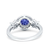 Halo Art Deco Wedding Engagement Bridal Ring Round Simulated Cubic Zirconia 925 Sterling Silver