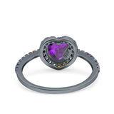Heart Art Deco Multi Color Wedding Bridal Ring Simulated Cubic Zirconia 925 Sterling Silver