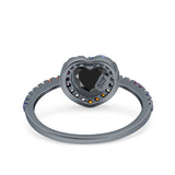 Heart Art Deco Multi Color Wedding Bridal Ring Simulated Cubic Zirconia 925 Sterling Silver