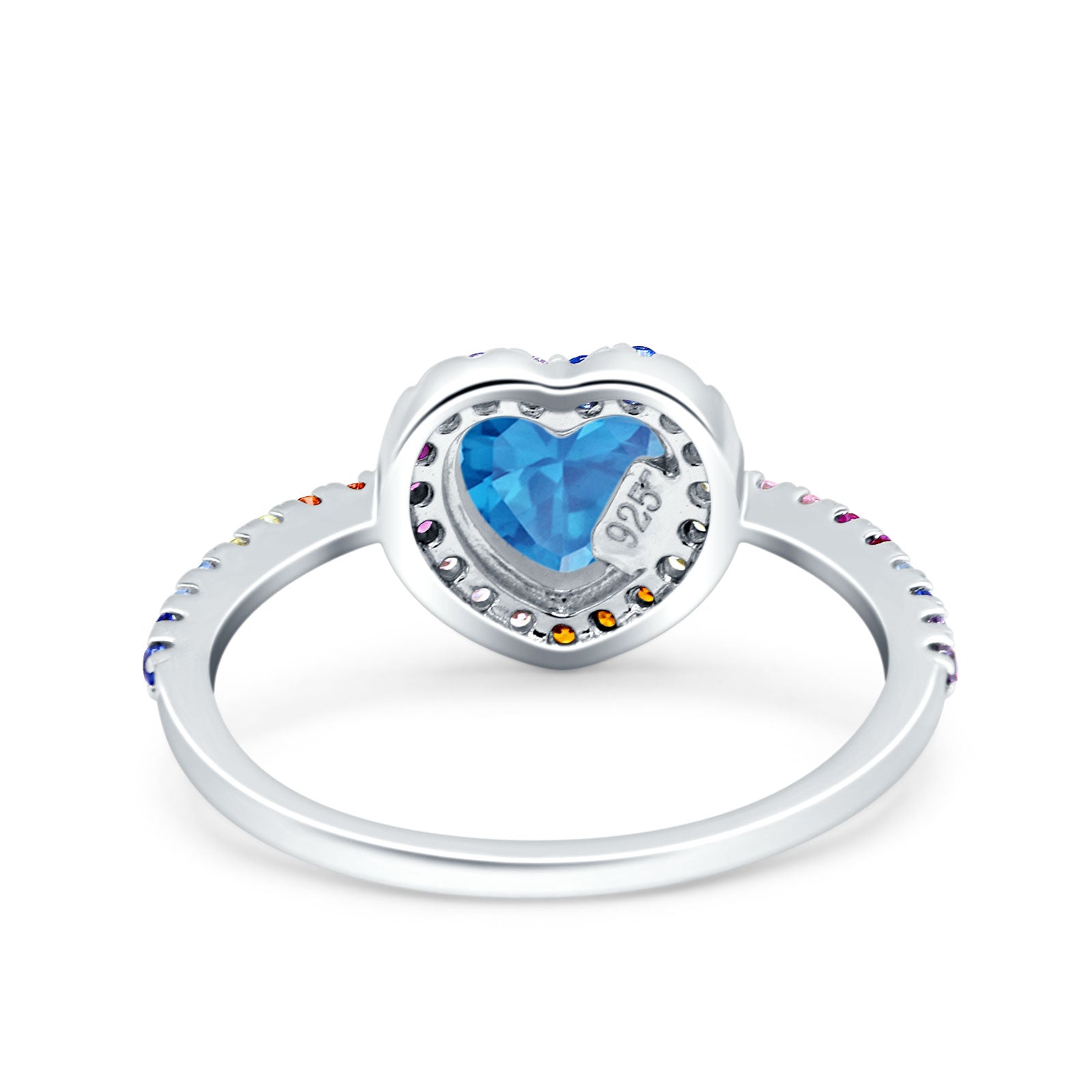 Sterling Silver Rainbow Simulated Topaz Heart Ring - 925 Silver Love Band Size 8