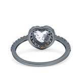 Heart Art Deco Multi Color Wedding Bridal Ring Simulated Cubic Zirconia 925 Sterling Silver