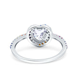 Heart Art Deco Multi Color Wedding Bridal Ring Simulated Cubic Zirconia 925 Sterling Silver