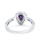 Pear Art Deco Multi Color Wedding Bridal Ring Simulated Cubic Zirconia 925 Sterling Silver