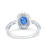 Oval Art Deco Multiple Color Wedding Bridal Ring Simulated Cubic Zirconia 925 Sterling Silver