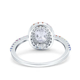 Oval Art Deco Multiple Color Wedding Bridal Ring Simulated Cubic Zirconia 925 Sterling Silver